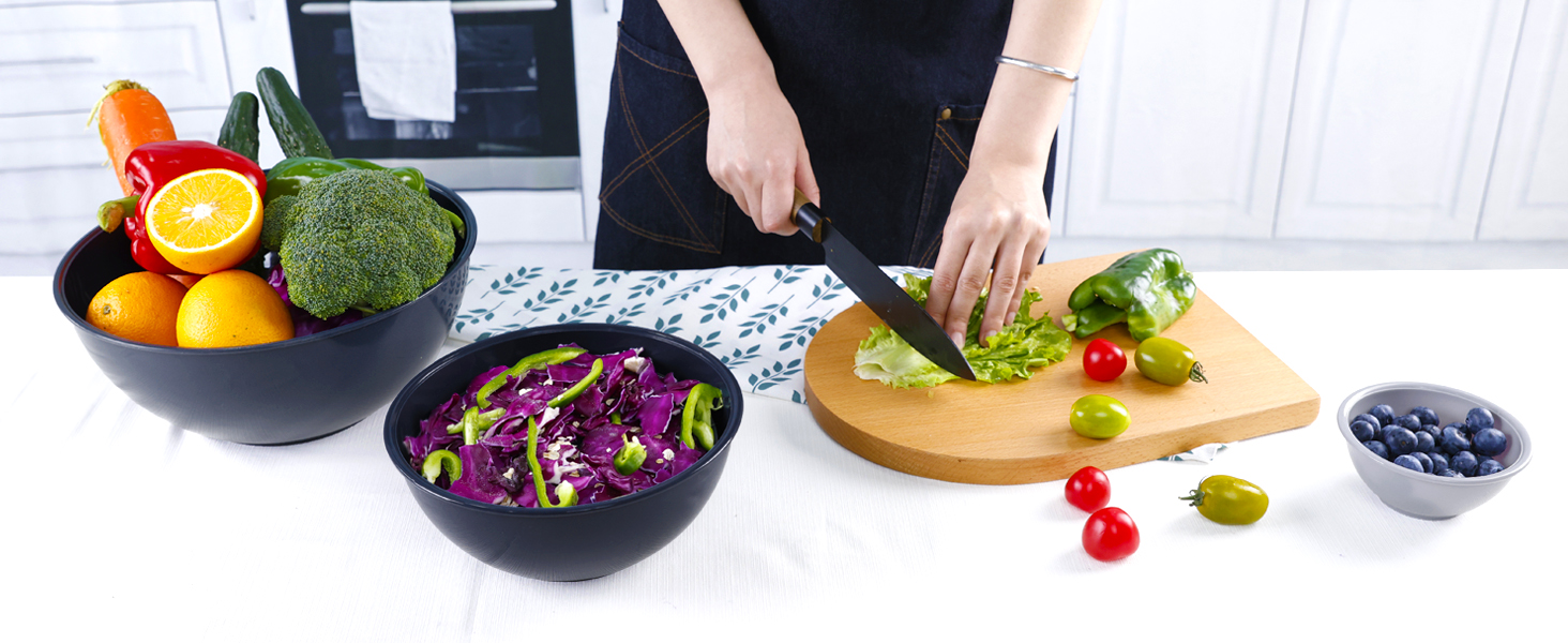 Набір міксерських чаш BoxedHome (12 шт.) з кришками, синій. Багатофункціональні миски для салатів та приготування їжі з пластику, неслизькі, стійкі, для кухні