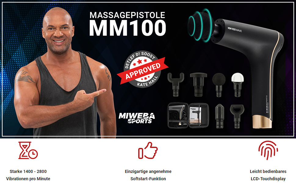 Масажер для м'язів Miweba Sports MM200 | Масажна пістолета з LCD-дисплеєм та 6 насадками