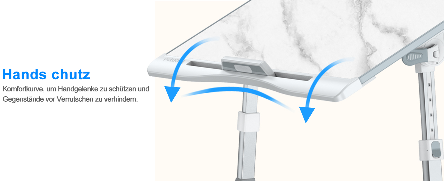 Столик для ноутбука Potuopy з регулюванням висоти та кута нахилу, X-Large, для роботи, читання та їжі на ліжку/софі, 60*40 см, білий мармур