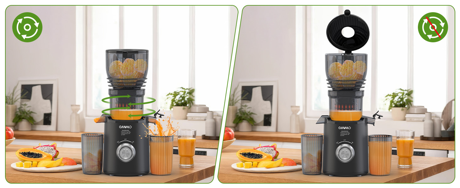 Шнекова соковижималка OMMO Slow Juicer для овочів та фруктів, 300 Вт, чорна