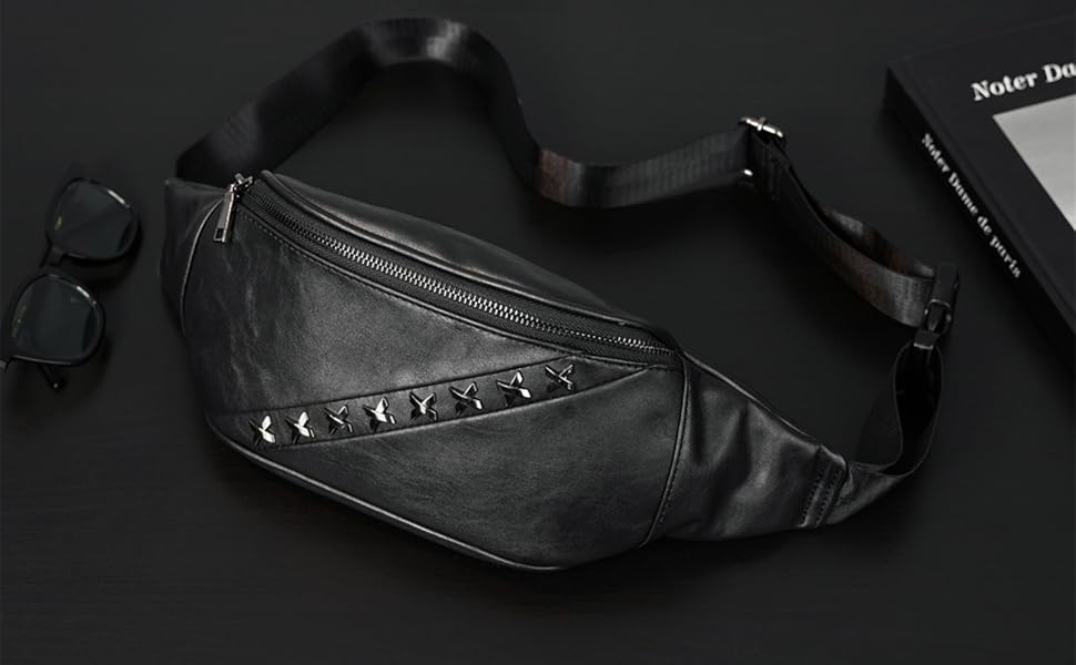 Чоловіча поясна сумка на ремінь з натуральної шкіри, чорна. Ідеальна для подорожей, активного відпочинку та хайкінгу.