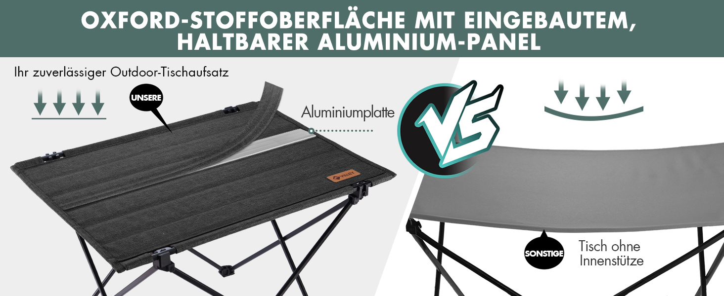 Стіл для кемпінгу VILLEY складний, з алюмінію та Оксфордської тканини, 25 кг, з сумкою, для відпочинку на природі, кухні та риболовлі, чорний