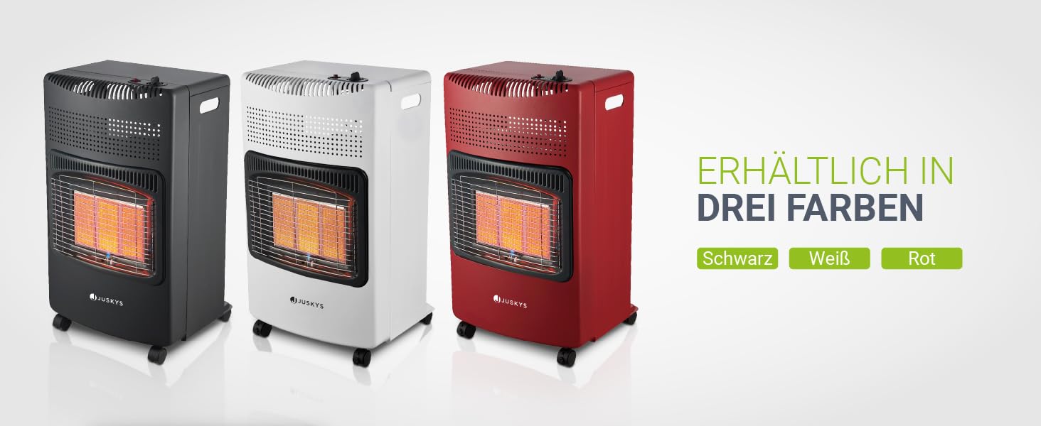 Газовий обігрівач Juskys® GS42US - 4200 Вт, чорний колір, з регулятором тиску та шлангом. Мобільний, ефективний та енергозберігаючий газовий нагрівач, газовий камін, газове обладнання