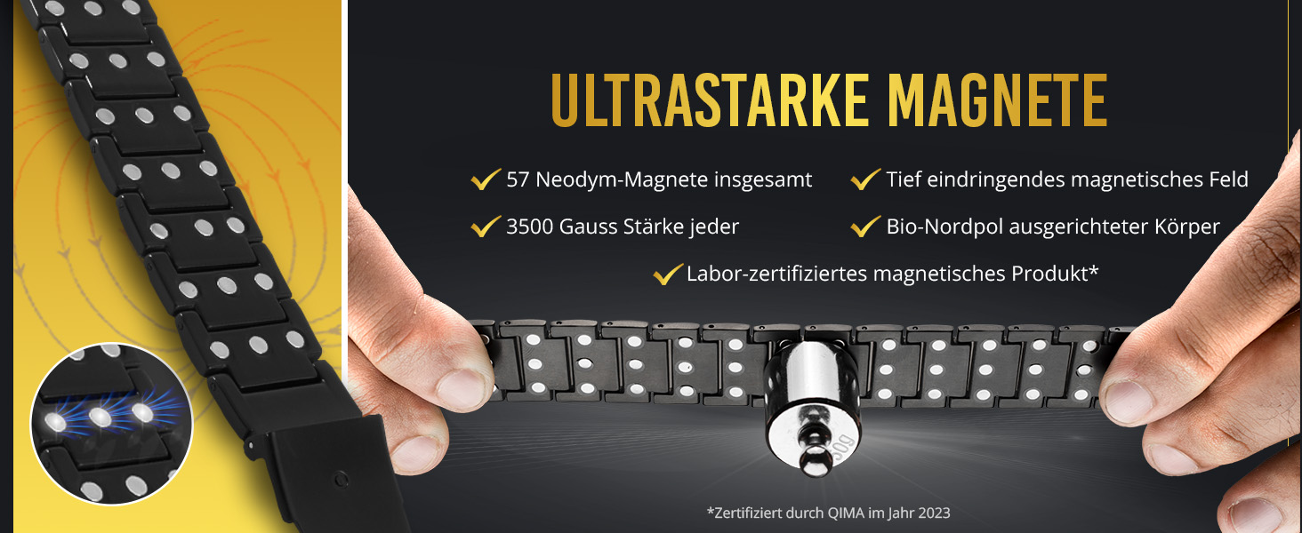 Браслет-магнітотерапія MagnetRX® Titan для чоловіків – браслет з титану з потрійною силою магнітів, регульована довжина, якісна застібка (Чорний/Золотий)