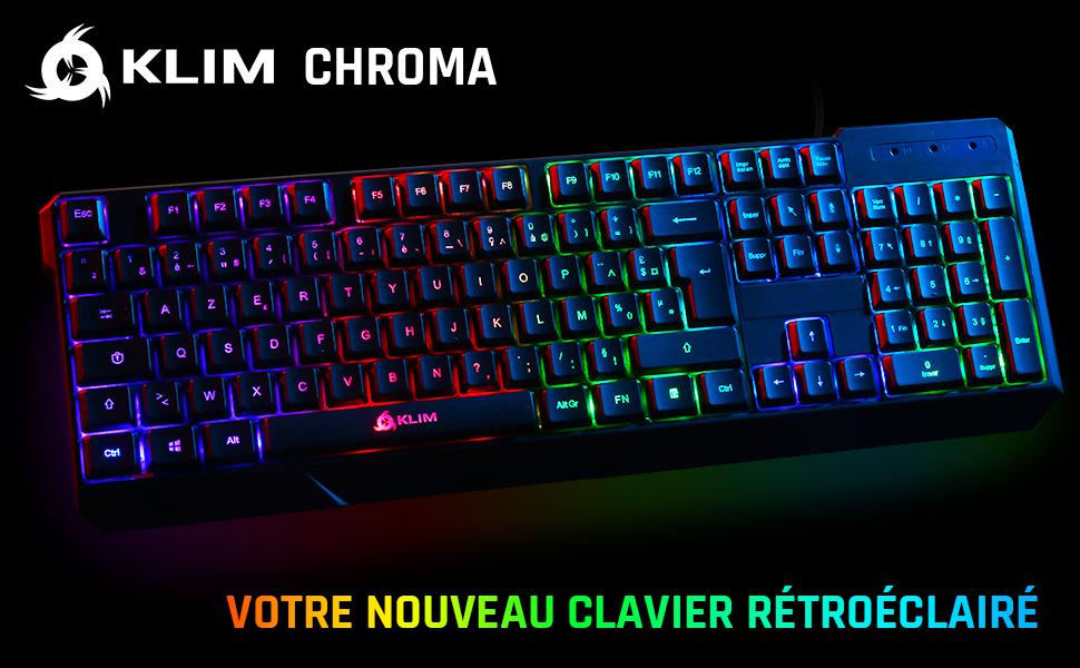 KLIM Chroma: Бездротова ігрова клавіатура AZERTY (USB) - Чорна, RGB, Водостійка, Ергономічна