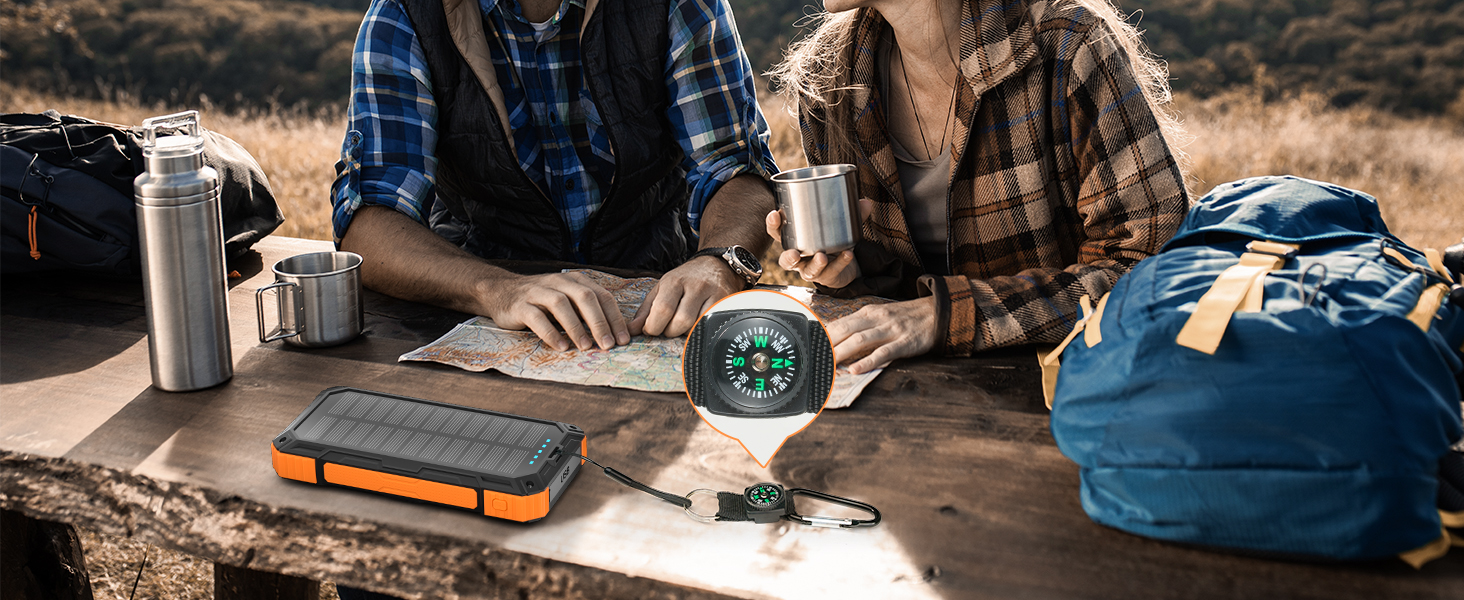 Портативний зарядний пристрій Solar Powerbank 56800 mAh з бездротовою зарядкою, 30W PD, 6 виходів, ліхтарик, велика ємність для кемпінгу та подорожей (Помаранчевий)