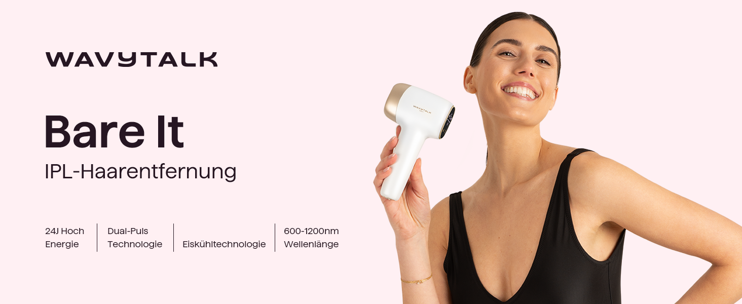 IPL пристрій для епіляції Wavytalk: безболісна епіляція для жінок та чоловіків, 24J, охолодження, збреєром, для обличчя, тіла, бікіні
