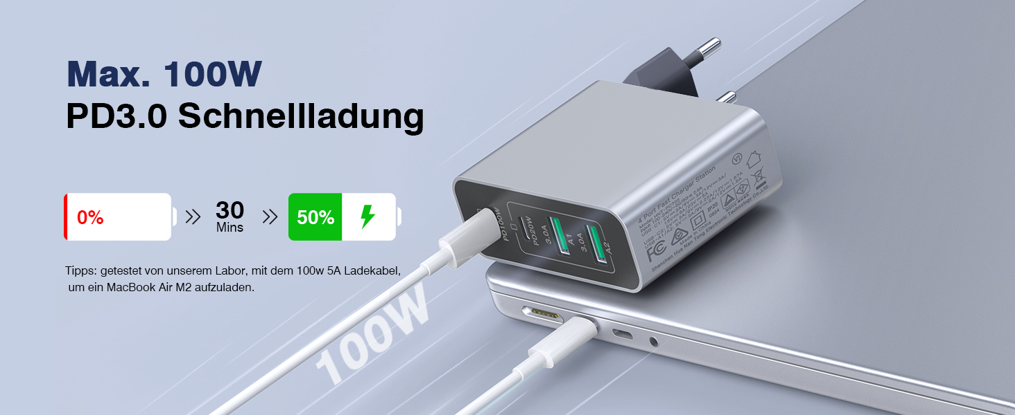 Зарядний пристрій USB C 120W з USB-A, 4 порти, PD3.0, для MacBook Air, iPhone 17/16/15/14 Pro/Pro Max, Samsung та інших смартфонів - Сірий