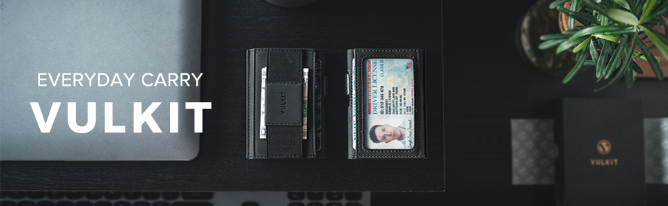 Гаманець VULKIT Leder Slim з вікном для документів та затискачем для грошей, автоматичний висувний картхолдер з алюмінію, RFID/NFC захист, коньячний колір