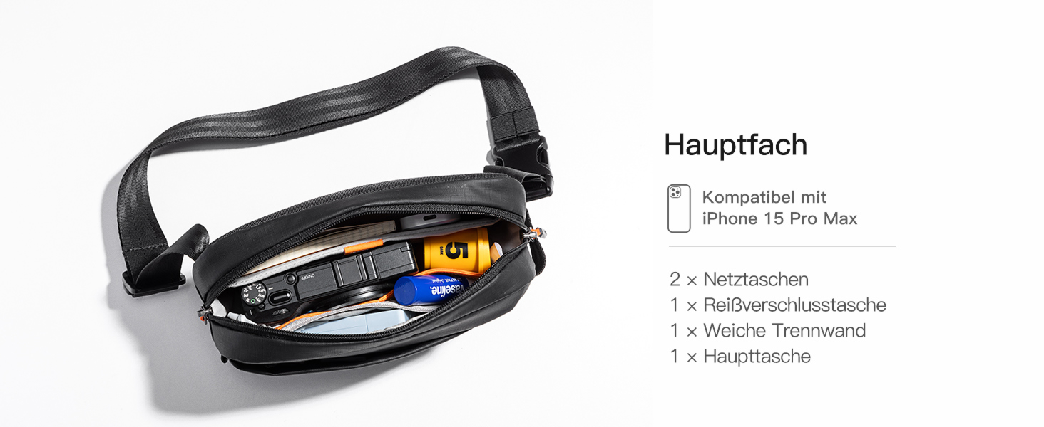 Сумка на пояс Inateck X-Mini, 1.5 літра, чорна, RFID захист, для подорожей, спорту, піших прогулянок (жіноча/чоловіча)