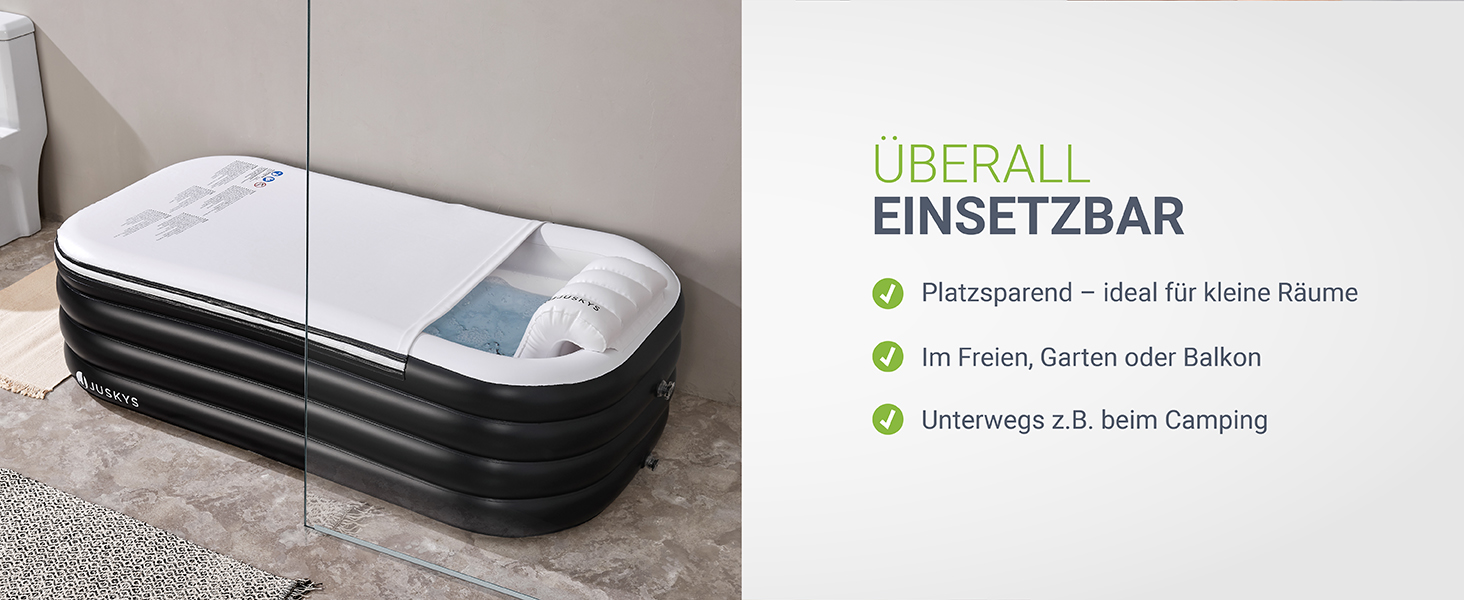 Надувна ванна Juskys L для відпочинку на відкритому повітрі: ванна для айсбергу, мобільна, з підголівником, з кришкою та насосом, чорна