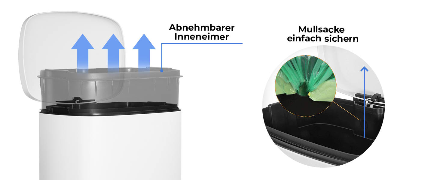 Відро для сміття LIFERUN 30л з кришкою, з м'яким закриттям, сталеве, з внутрішнім відром, для кухні, ванної кімнати, офісу