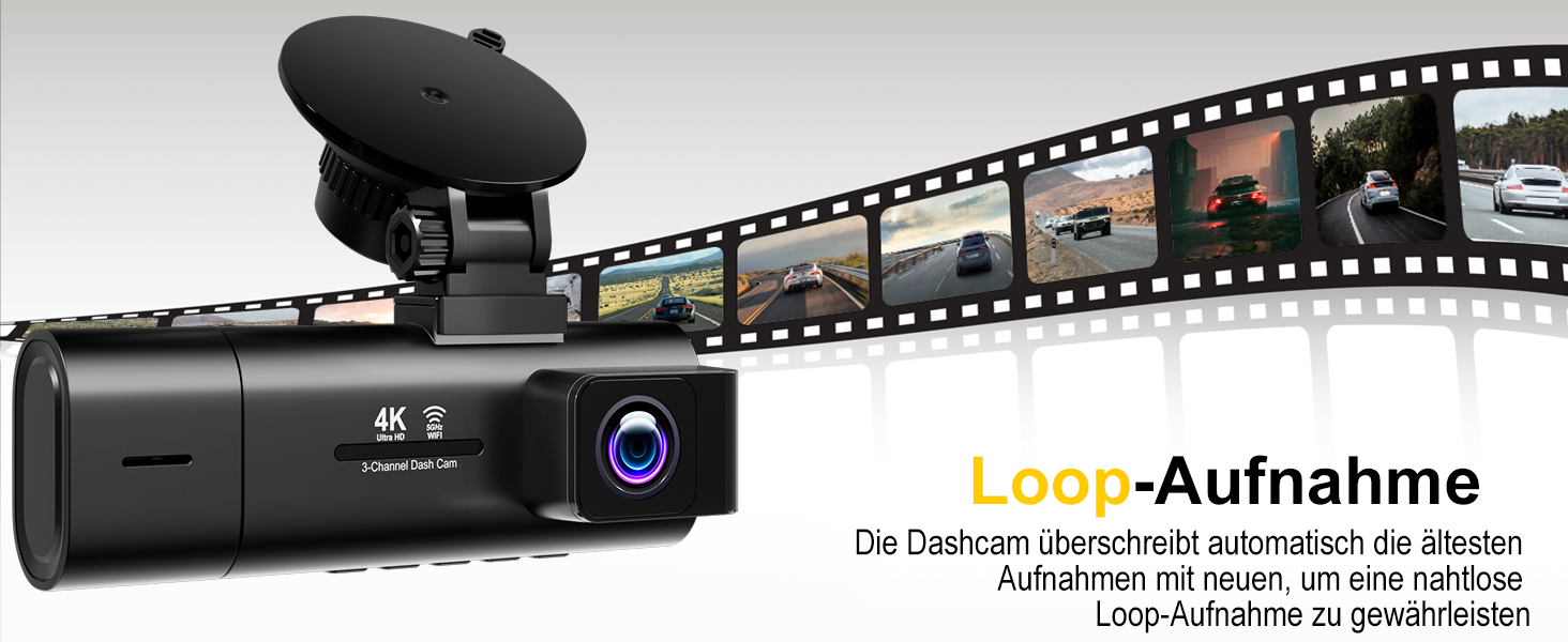 3-канальний автомобільний відеореєстратор J13 Pro 4K+1080P+1080P (передній, внутрішній, задній), 3.16
