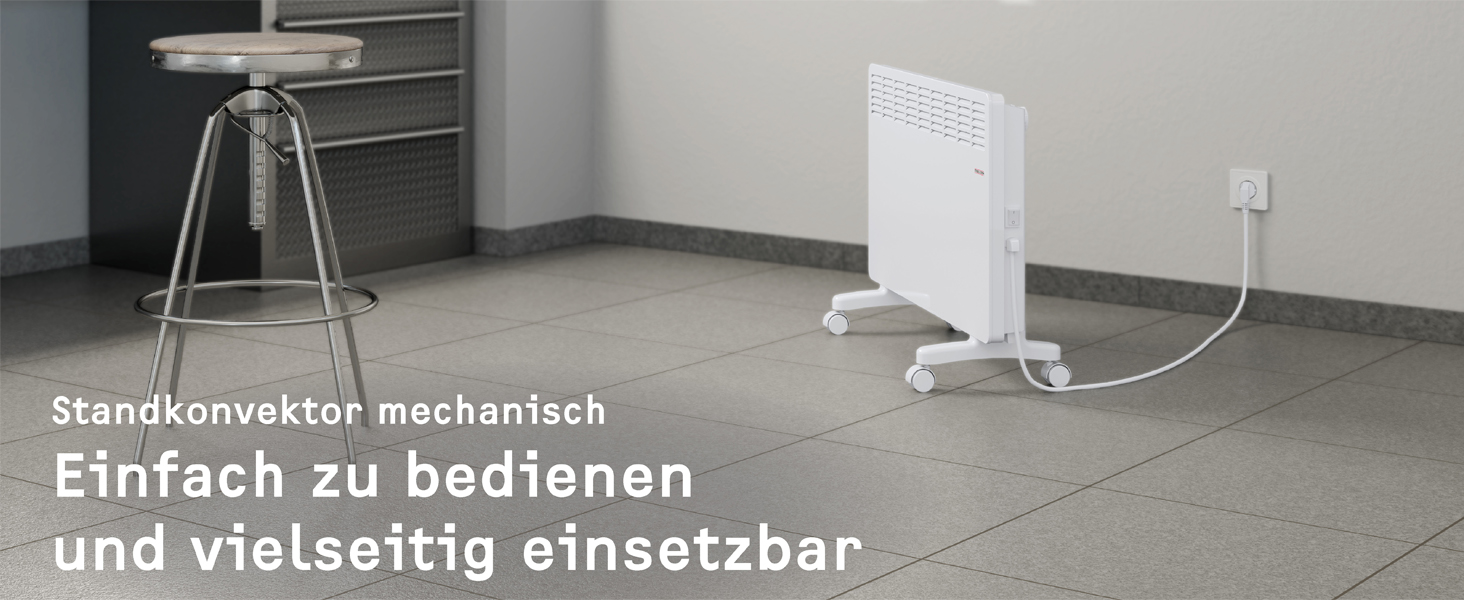 Електричний конвекторний обігрівач Stiebel Eltron 2 kW з таймером, для приміщень 25 м², з поворотними колесами, алюмінієва передня панель, TÜV-сертифікат