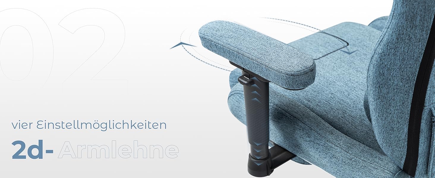 Ігровий крісло Dowinx з тканини, ергономічний геймерський крісло з м'якими підлокітниками, стабільний ігровий та офісний крісло для тривалого сидіння, блакитний