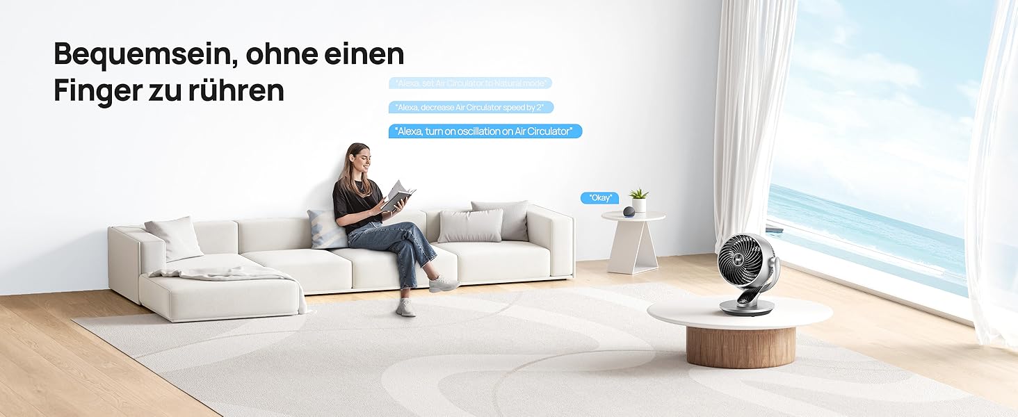 Вентилятор настільний Dreo Lynx S (срібний) – тихий, розумний, з пультом, 21 м, 4 швидкості, 5 режимів, таймер 12 год