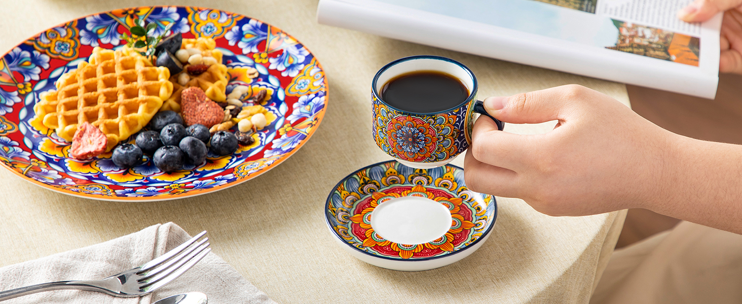 Набір чашок для еспресо Vancasso 4 шт., 150 мл SIMI, з підставками та стійкою, керамічні, для капучіно, еспресо, лате