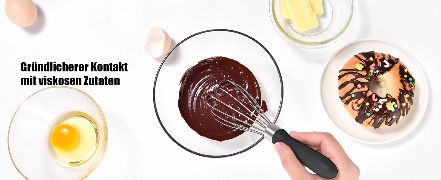 Міксер ручний кухонний Doosu 28 см, з нержавіючої сталі 18/8, 8 гнучких дротів, для змішування, збивання, приготування тіста (Чорний, S-23cm)