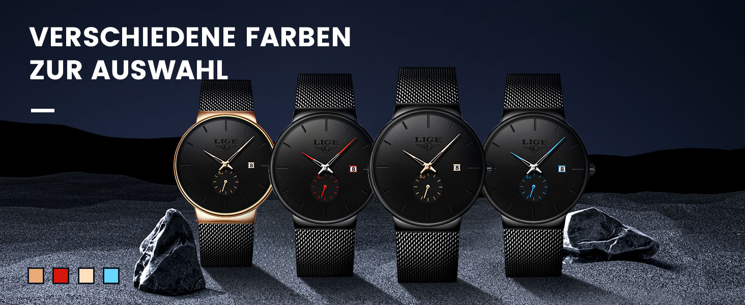 Годинник чоловічий LIGE Retro з нержавіючої сталі, водонепроникні, аналогові, кварцові, з датою, стильні, для бізнесу та повсякденного носіння, чорний / синій