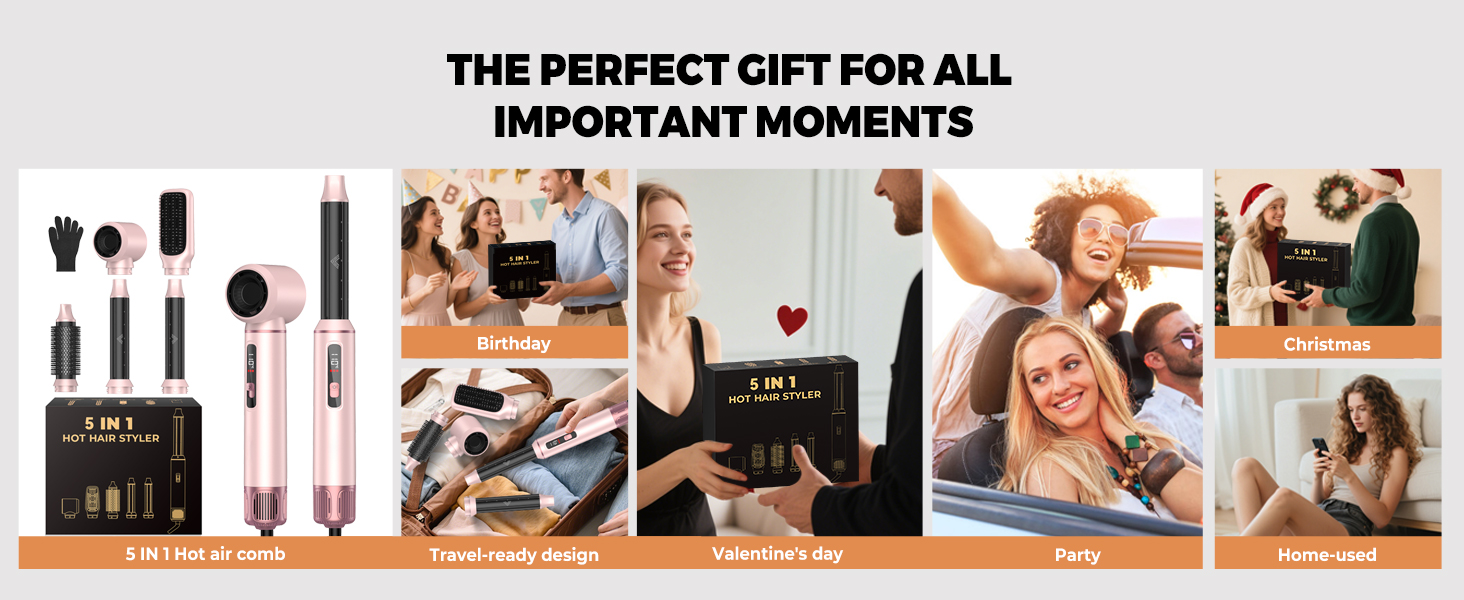 OKWRAP Haarstyler 5 в 1: Airbrush, фен, локони, випрямляч. Набір для створення зачісок (рожевий)