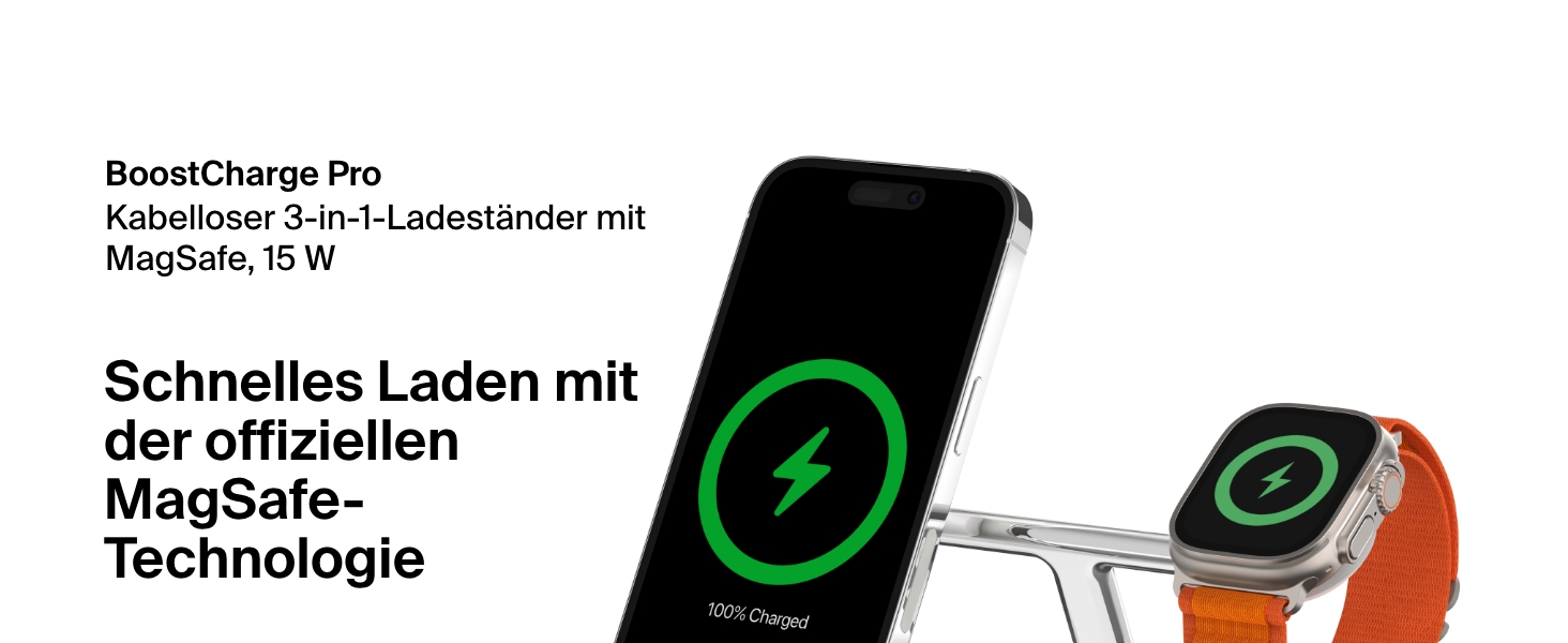 Belkin MagSafe 3-в-1 Бездротова Зарядка: Швидка Зарядка для iPhone, Apple Watch та AirPods (Біла)