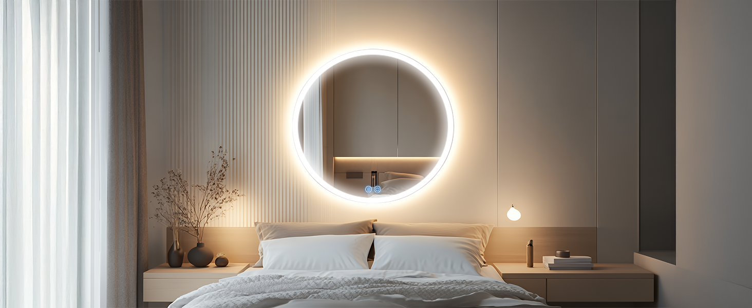 Дзеркало для ванної кімнати з підсвічуванням 80x80 см Fow Halo Simple, LED, сенсорне управління, IP65, пам'ять, 3 кольори, регулювання яскравості, проти запотівання, HD скло