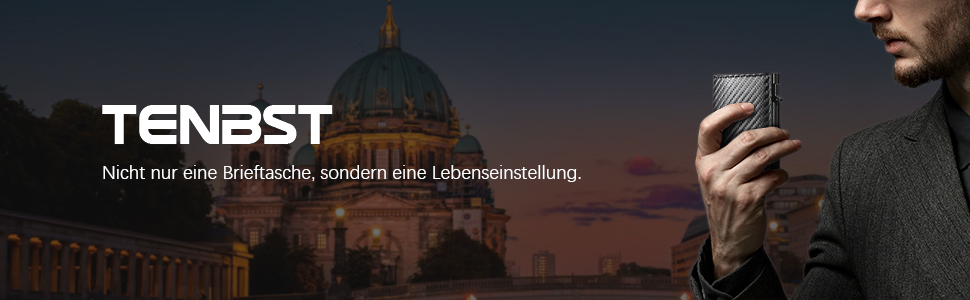 Чоловічий гаманець TENBST - картхолдер ультратонкий з RFID захистом, 10 відділень для карток, вікно для ID, преміум карбон, чорний