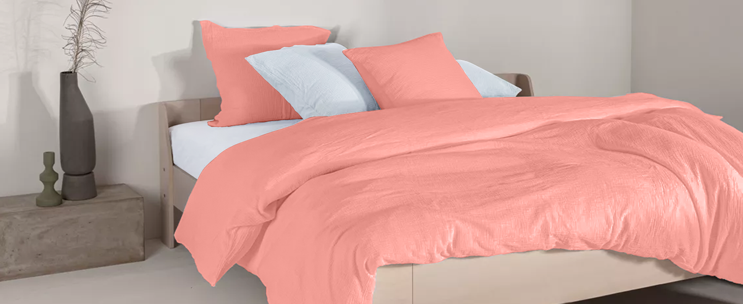 Набір постільної білизни для ліжечка Hook з мусліну 100% бавовни (100x135 см) – дихаючий та м'який, ручної роботи | Комплект постільної білизни для малюків з наволочкою 40x60 см (Рожевий, 135 x 100 см)