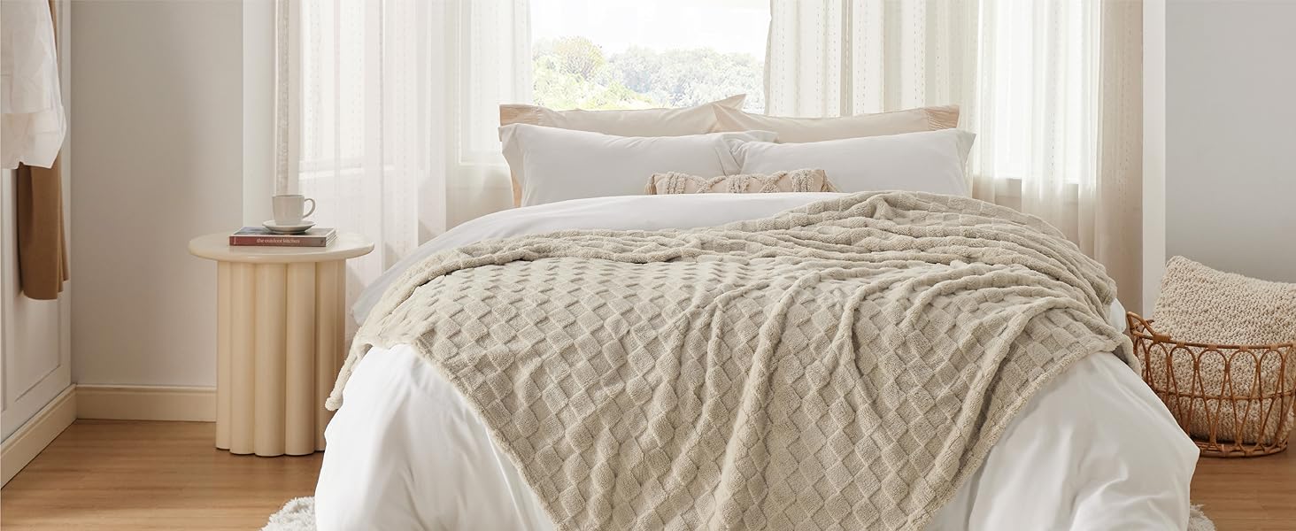 BEDSURE Плед пухнастий, флісовий та вовняний, для дивану, з візерунком шахової дошки, м'який та теплий, для декору кімнати, плед для відпочинку, світло-коричневий, 130 x 170 см