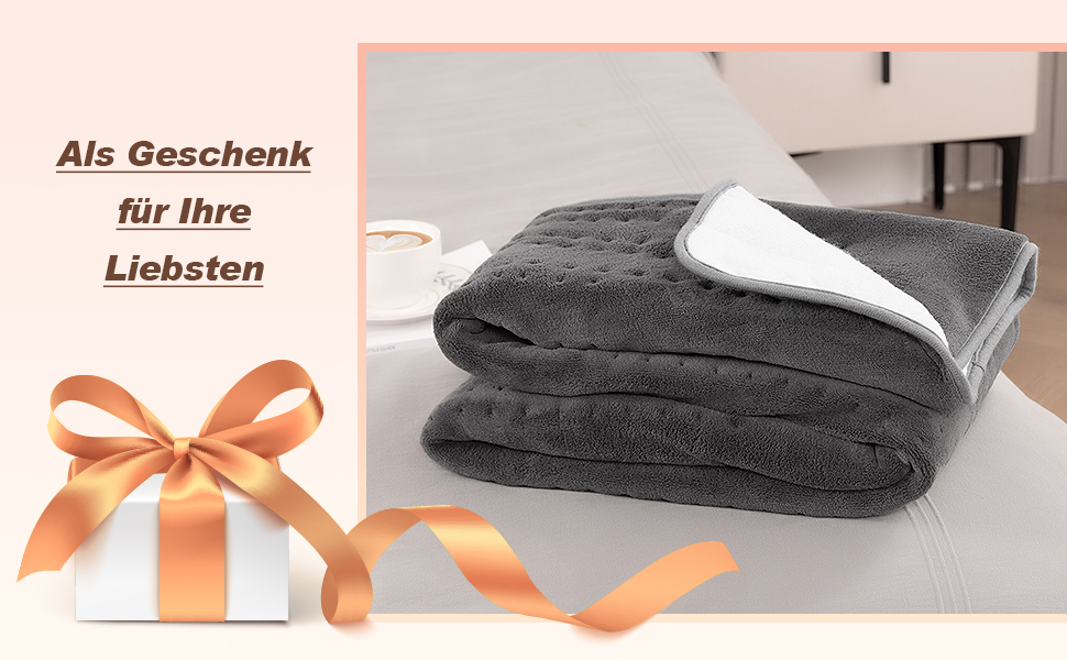 Електричне підігріваюче коврик 150x80 см сірий з 10 рівнями температури, автовимкненням та захистом від перегріву, легке кріплення до ліжка та матрацу (коралловий фліс)