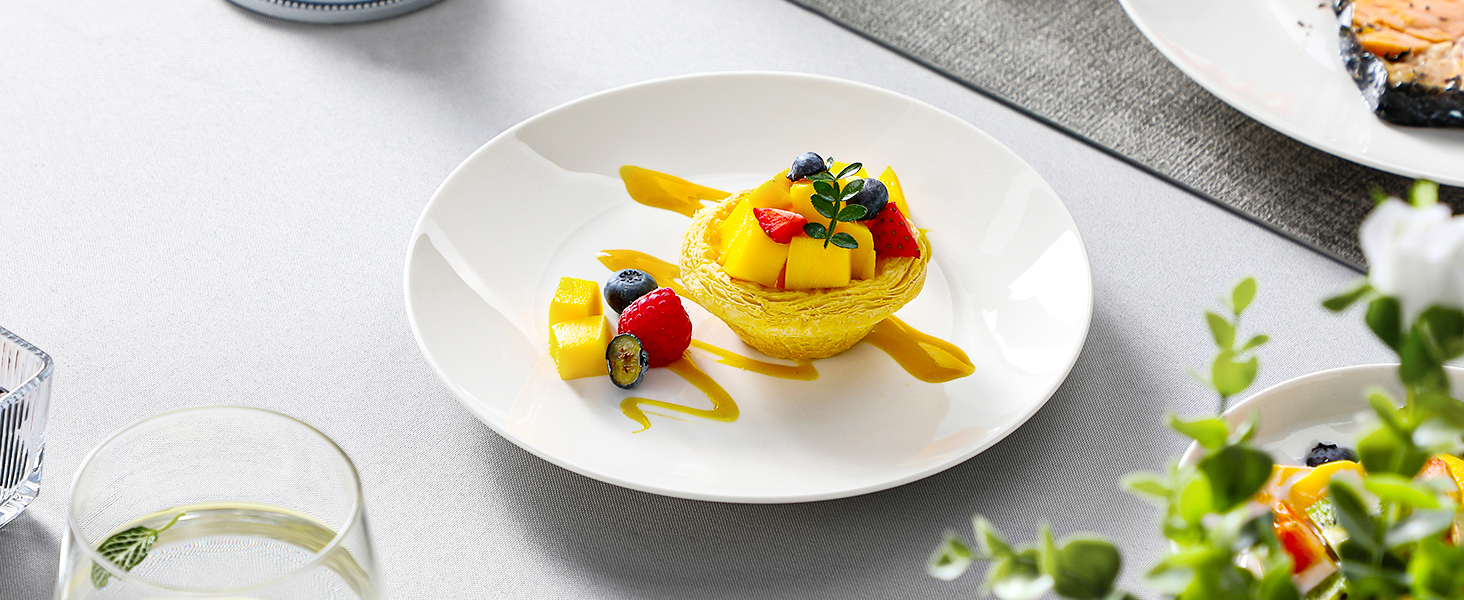 MALACASA Набір посуду 12 предметів для 4 осіб з кісткового фарфору, серія JERA Weiß, кремово-білий, міцний, для миття в посудомийній машині та для мікрохвильовки