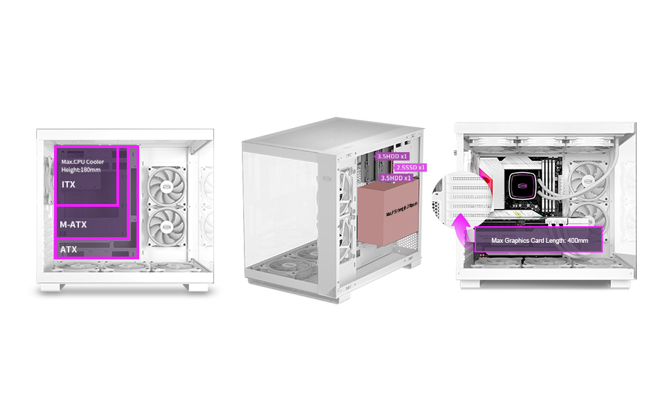 Корпус ПК Tower ATX C3T500 ARGB від PCCOOLER: 6 вентиляторів ARGB, підтримка RTX 40, скляна панель, безрамна конструкція (білий)