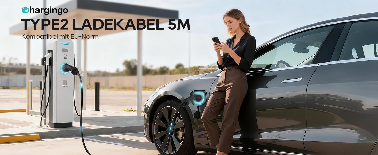 Портативний зарядний пристрій для електромобілів Type 2 (IEC 62196-2) з LCD-дисплеєм, 3.68kW, 6-16A, 5м, IP65, 16A, 22kW, чорний