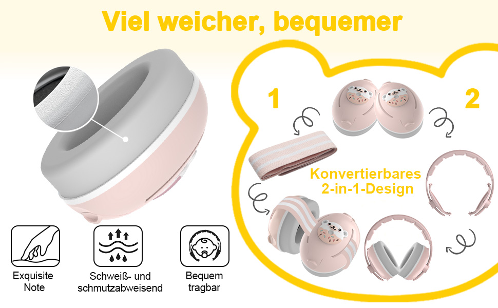Навушники для захисту від шуму для немовлят 2-в-1, рожеві, до 48 місяців