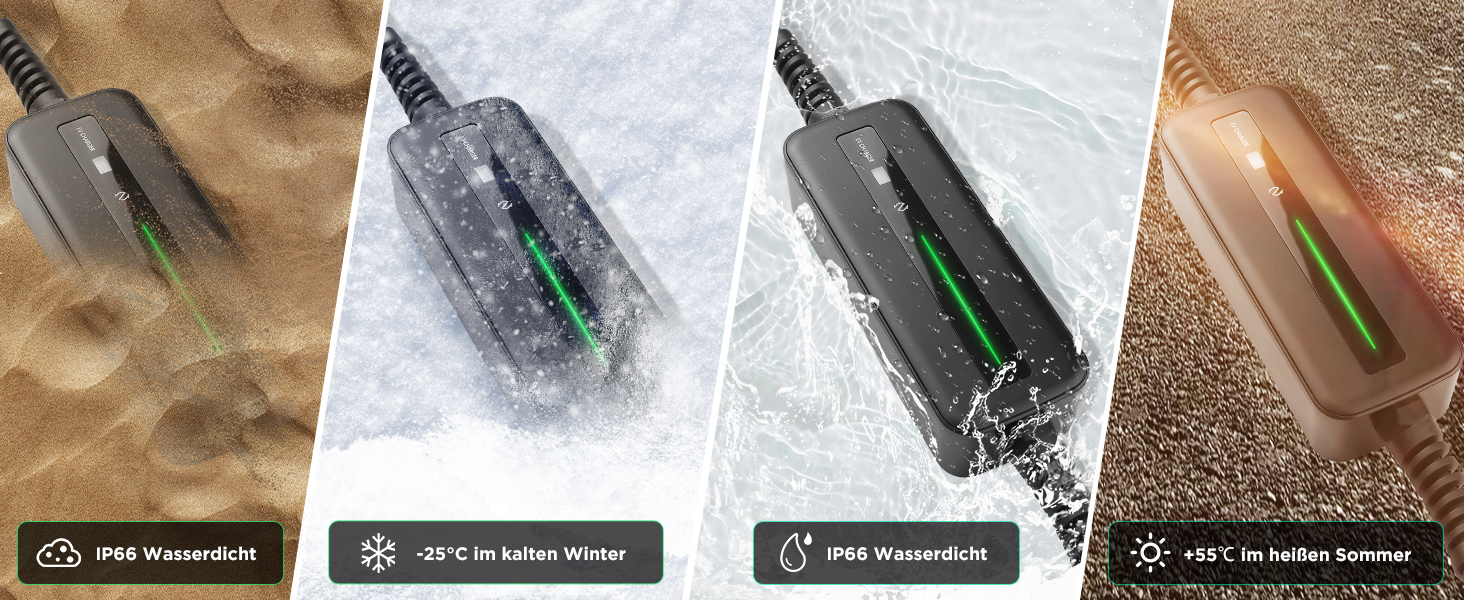 Кабель для зарядки електромобіля Type 2 Schuko 3.68kW 10-16A, 6м, IP66 - Wallbox з LCD дисплеєм для PHEV/EV