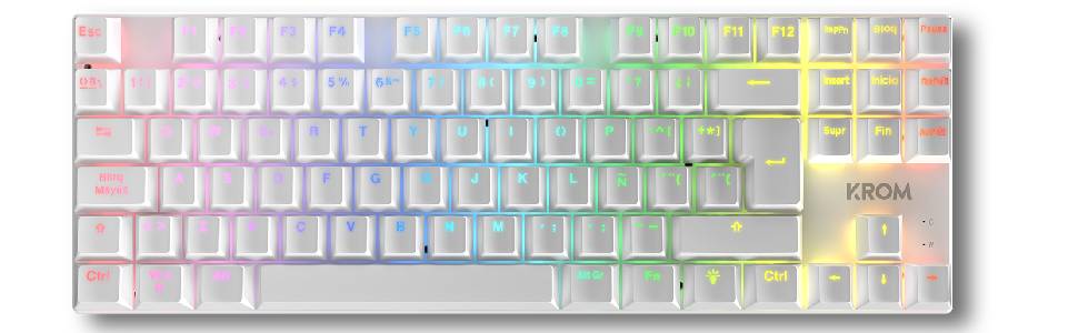KROM Kabala – Бездротовий ігровий набір з мембранної клавіатури RGB Rainbow, 6 антибліндів, оптична миша 800-4800 DPI, іспанська розкладка, сумісний з ПК, чорний (Klass Spanish)