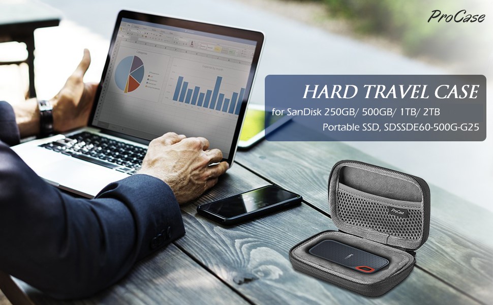 Чохол для SSD накопичувачів ProCase: SanDisk Extreme PRO/Portable SSD, Crucial X8 Portable SSD (Чорний)