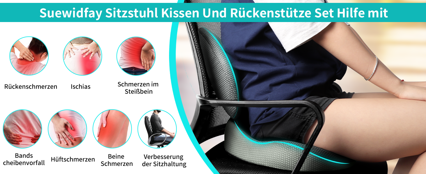 Набір подушок для сидіння та підтримки спини 2 в 1, ергономічні подушки з memory foam для офісного крісла, автокрісла, інвалідного візка, зняття болю при геморої та хворих купритових кісток