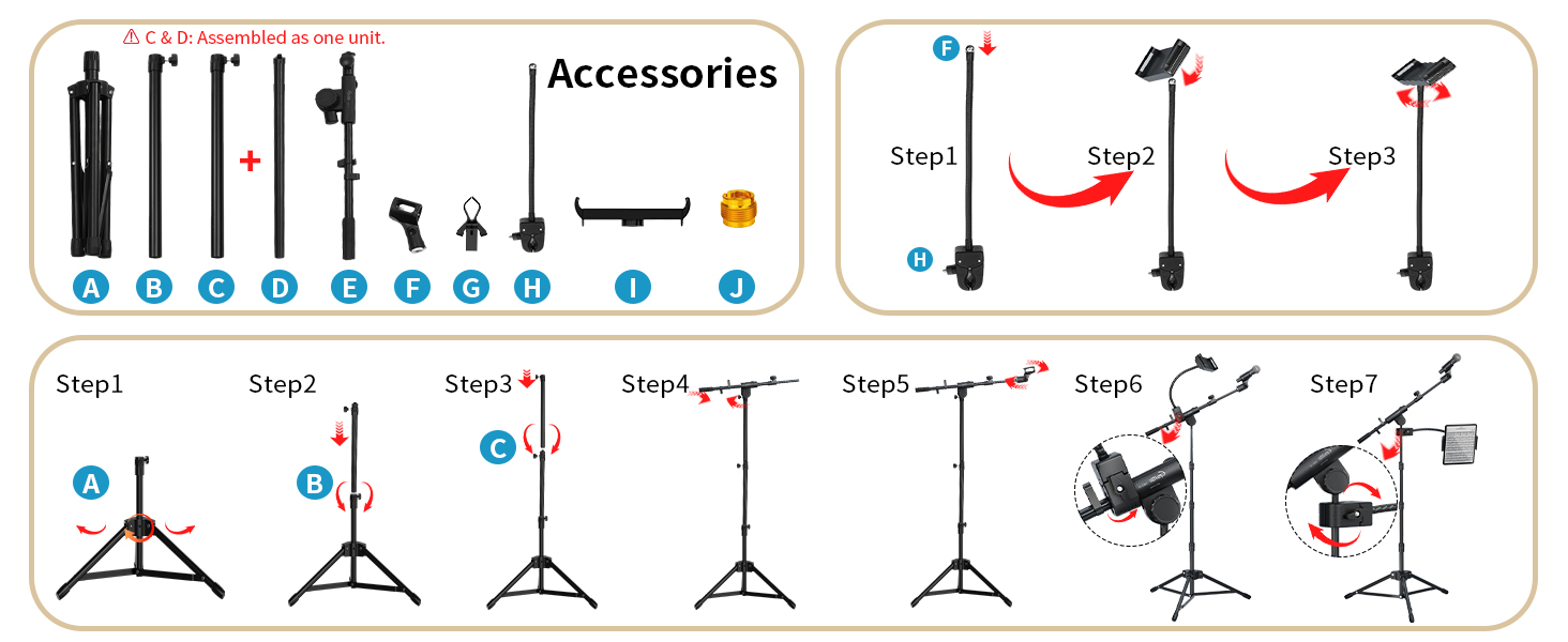 Підставка для мікрофона GUITTO з двома тримачами для смартфона/планшета, регульований кріплення, важка основа, для стрімінгу, подкастів, запису та живих виступів (GMS-04)