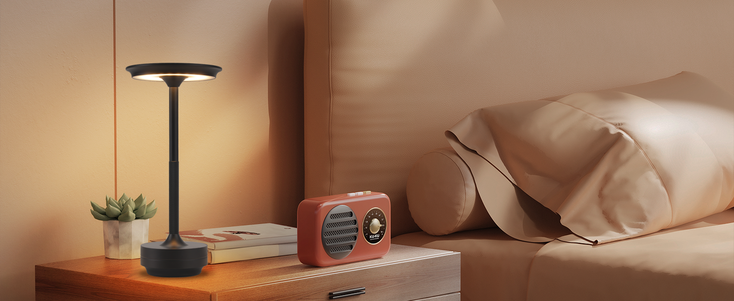 Бездротова настільна лампа - LED лампа на акумуляторі, торшери з сенсорним керуванням, диммуванням, USB зарядкою, 2 шт. (1 шт., чорний)