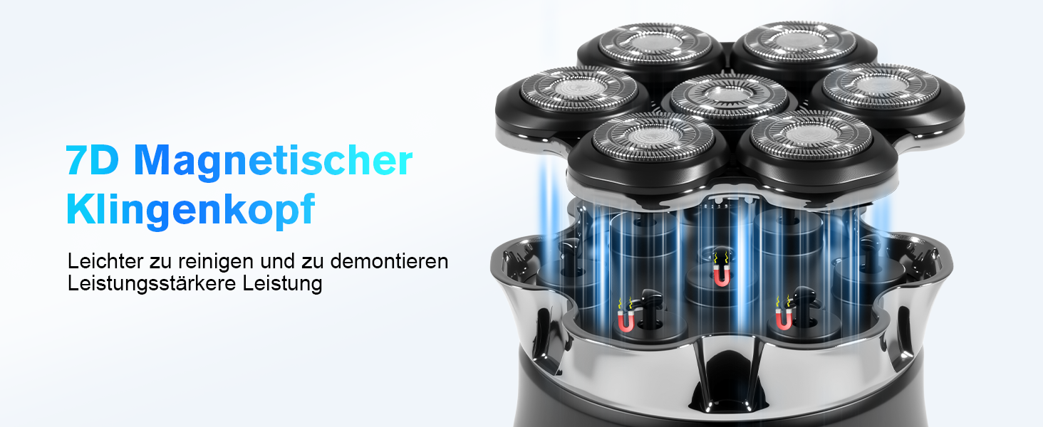 Електричний бритва Carehabi для гоління голови, чоловічий, водонепроникний IPX6, 7D плаваючі головки, LED-дисплей, акумуляторна, для сухого та вологого гоління, для подорожей