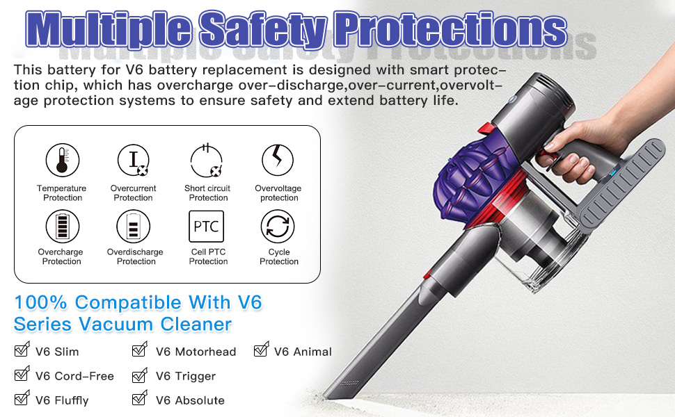 Замінний акумулятор V6 6.0Ah для пилососів Dyson V6 (DC62, DC58, DC59, DC61, DC62 Animal, DC72, DC74, SV03, SV04, SV05, SV06, SV07, SV09) + 2 фільтри