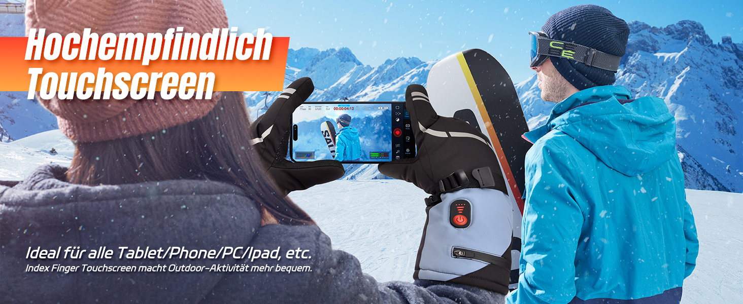 Обогревні рукавички для жінок та чоловіків 7.4V 6400mAh, акумуляторні, 3 режими нагріву, водонепроникні, сенсорні, для мотоцикла, лиж, скелелазіння, піших прогулянок, універсальний розмір