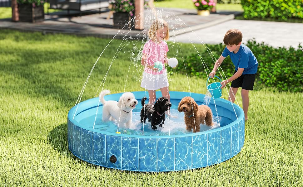 PawHut Басейн для собак 160 x 30 см, розкладний, з неслизьким покриттям, блакитний