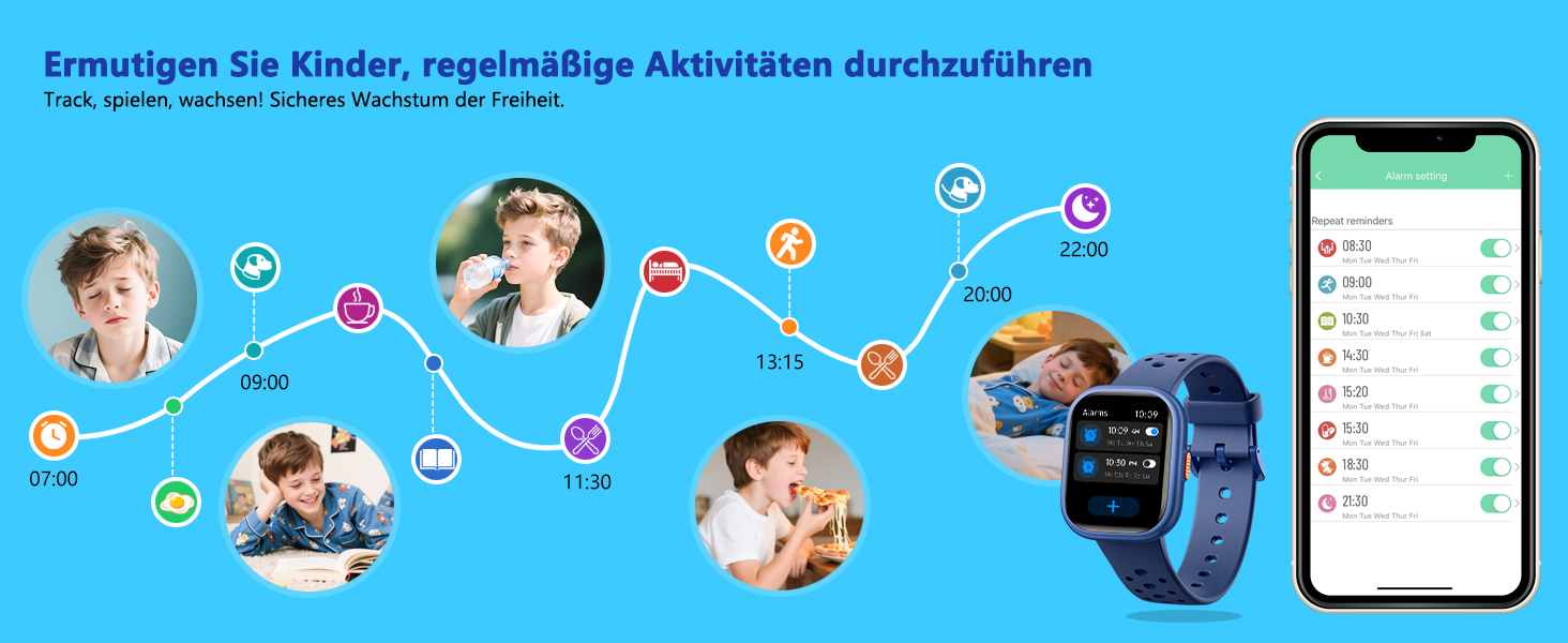 Дитячий розумний годинник Kinder Smartwatch для дівчаток та хлопчиків, водонепроникний (IP68), фітнес-трекер з пульсометром, монітором сну, іграми-пазлами та додатком, подарунок для підлітків 6+ (блакитний)