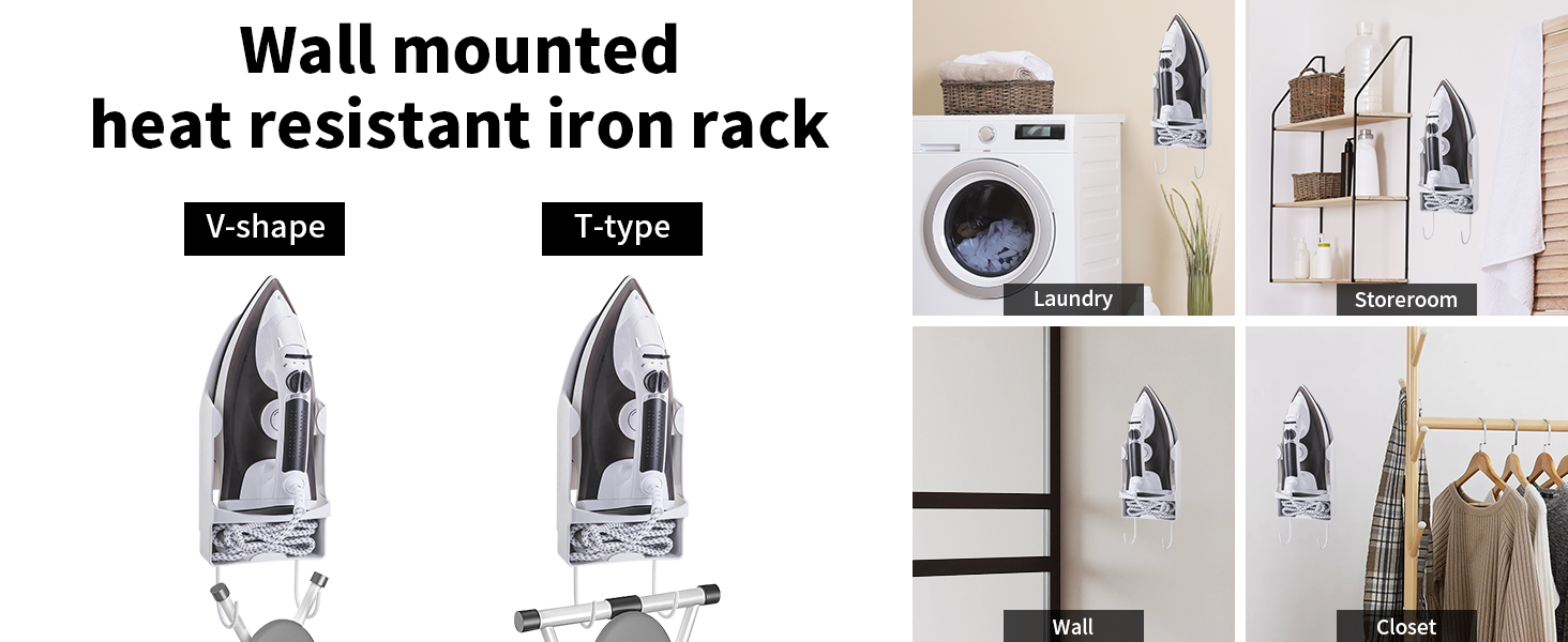 Підставка для праски Topyond на стіну, з гачками, стійка до нагрівання, для дому та готелів, аксесуар для електричного прасувального столу (біла)