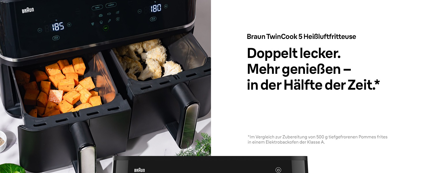 Фритюрниця електрична Braun TwinCook 3 TD3030IBK 10л (8л + 2л) з двома камерами, 8 програм, чорна, без PFAS