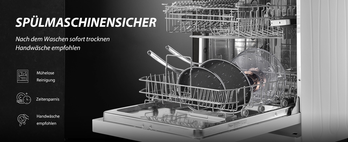 Сковорода з кришкою 26 см, антипригарне покриття Hybrid, холодна ручка, безпечна для миття в посудомийній машині, без PFAS, PFOA та PTFE, можна використовувати в духовці до 260 °C, сумісна з усіма типами плит WQ