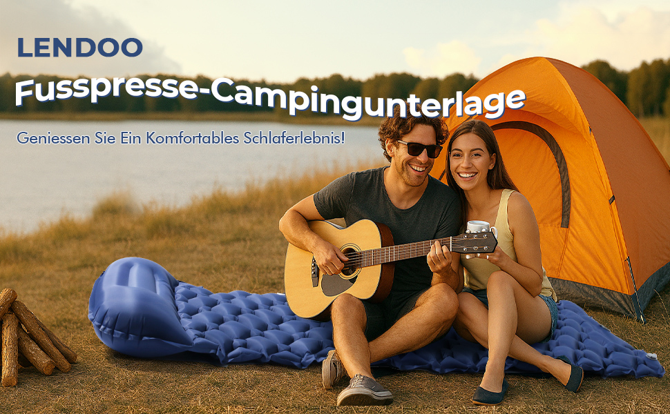 Надувний килимок для кемпінгу самонадувний Ultraleichte 195x60 см з вбудованою подушкою та помпою, водонепроникний, синій