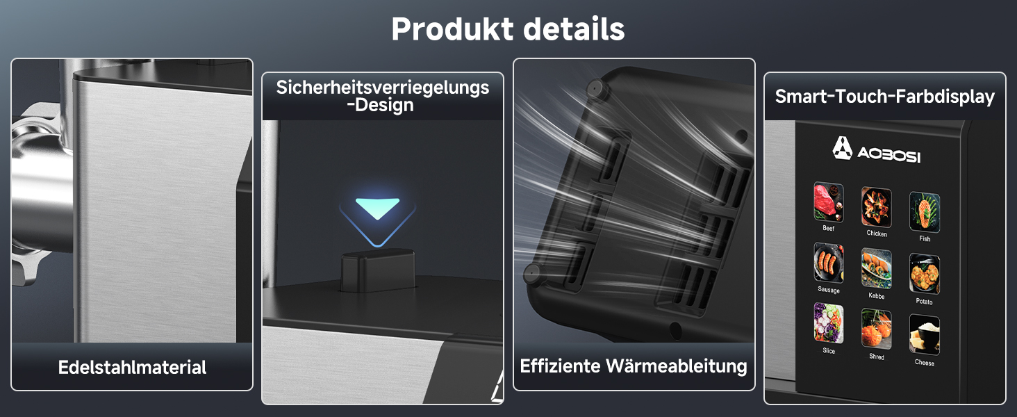 М'ясорубка електрична AAOBOSI 3000W з LED-дисплеєм, 3 швидкості, анти-затор, контейнер для зберігання, для ковбас та кібе, срібляста